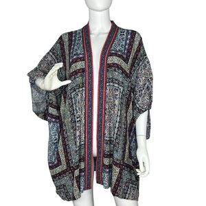Lorena Rose Size L Kimono Open Cover-up Patchwork Print boho Bat Wing Sleeve